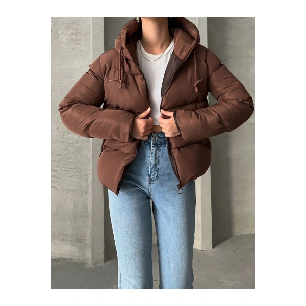 Kadın Kahve Kapüşonlu Mont