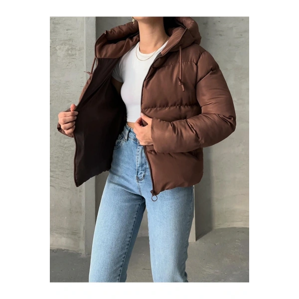 Kadın Kahve Kapüşonlu Mont