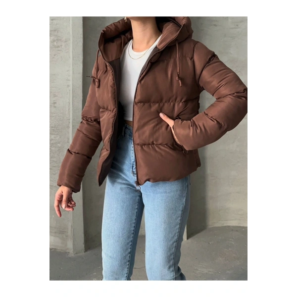 Kadın Kahve Kapüşonlu Mont