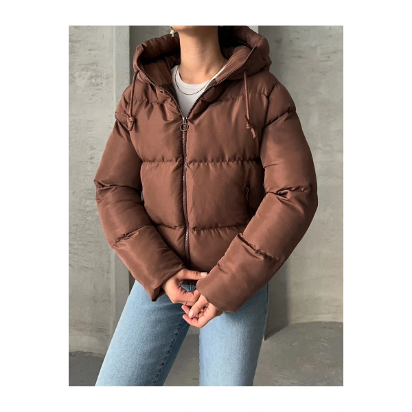 Kadın Kahve Kapüşonlu Mont