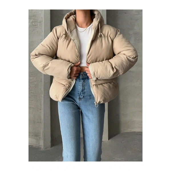 KADIN KREM KAPÜŞONLU MONT