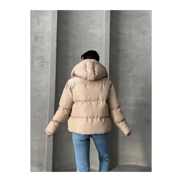 KADIN KREM KAPÜŞONLU MONT