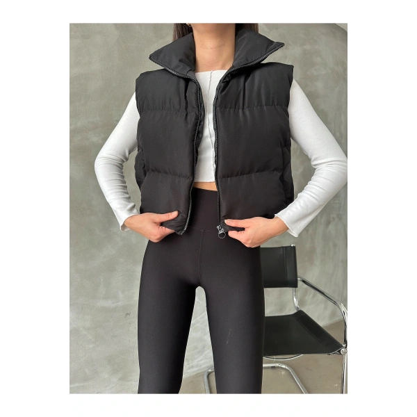 Kadın Siyah Dik Yaka Şişme Yelek