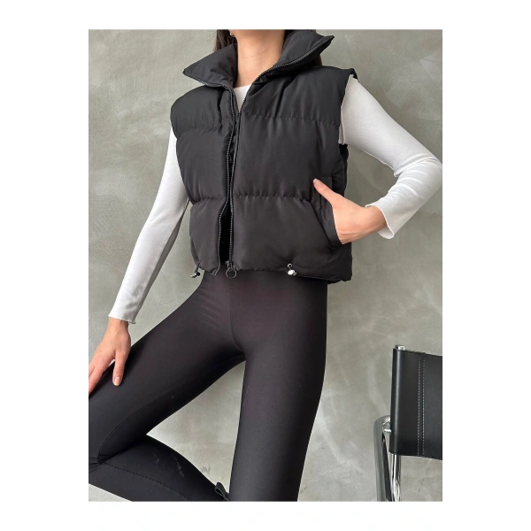 Kadın Siyah Dik Yaka Şişme Yelek