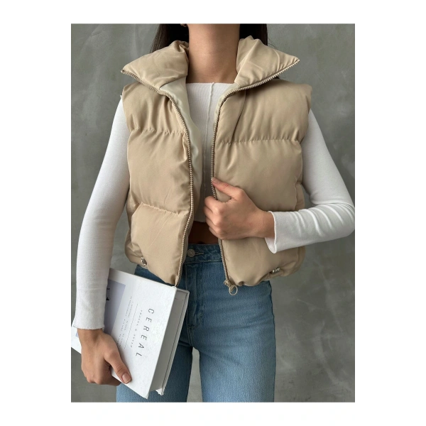 Kadın Krem Dik Yaka Şişme Yelek