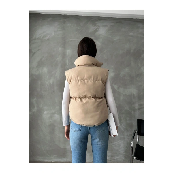 Kadın Krem Dik Yaka Şişme Yelek