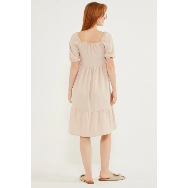 Kadın Krem Madonna Yaka Elbise