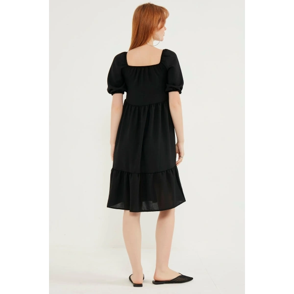 Kadın Siyah Madonna Yaka Elbise