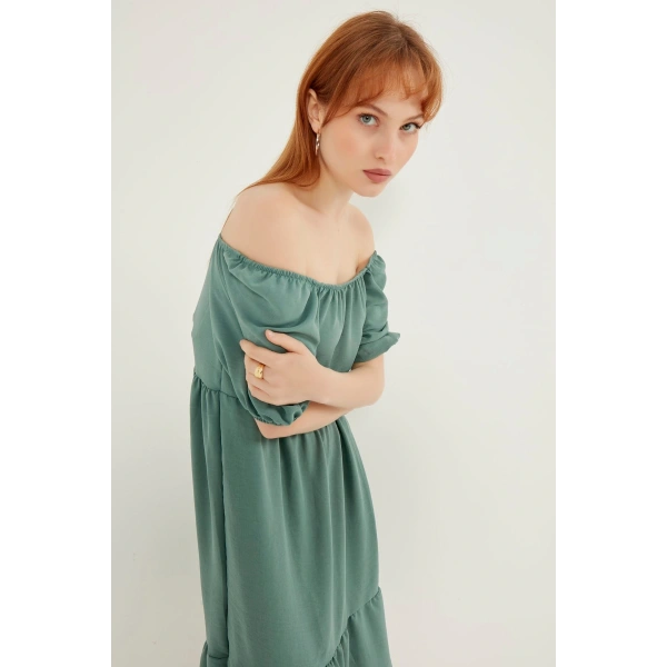 Kadın Mint Madonna Yaka Elbise