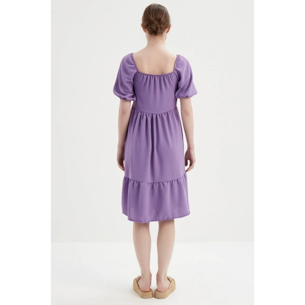 Kadın Mor Madonna Yaka Elbise