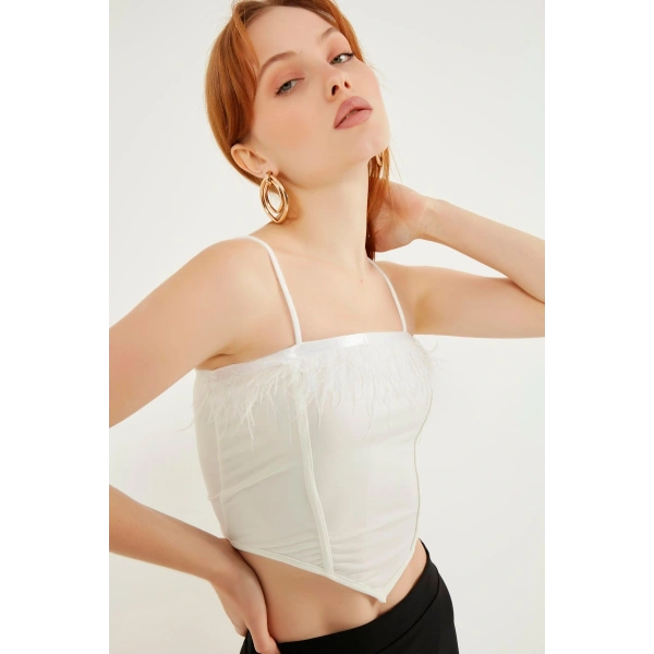 Kadın Beyaz Tüy Bluz