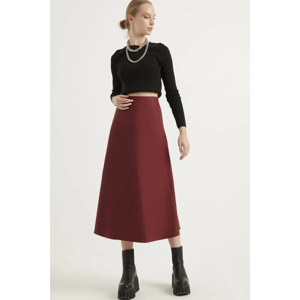 Kadın Deri Mevlana Bordo Etek