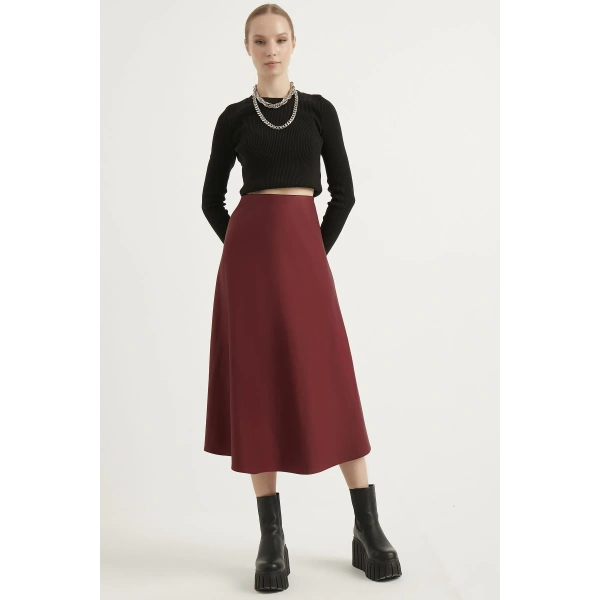 Kadın Deri Mevlana Bordo Etek