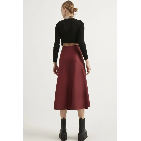 Kadın Deri Mevlana Bordo Etek