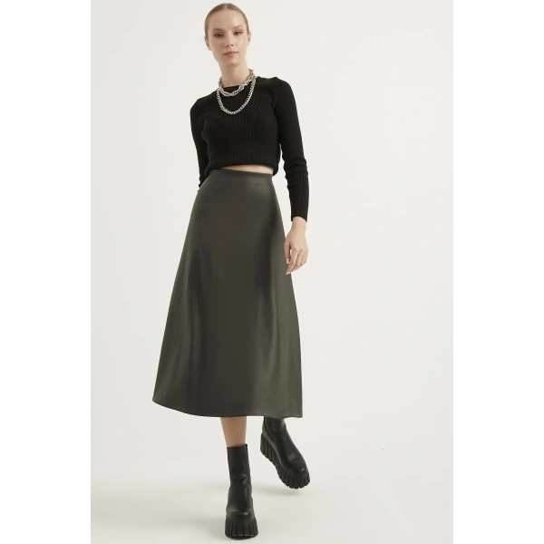 Kadın Deri Mevlana Haki Etek