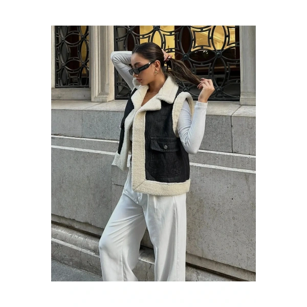 Kadın Siyah Kot Yelek