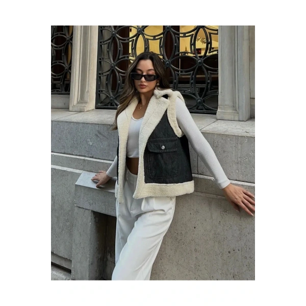 Kadın Siyah Kot Yelek