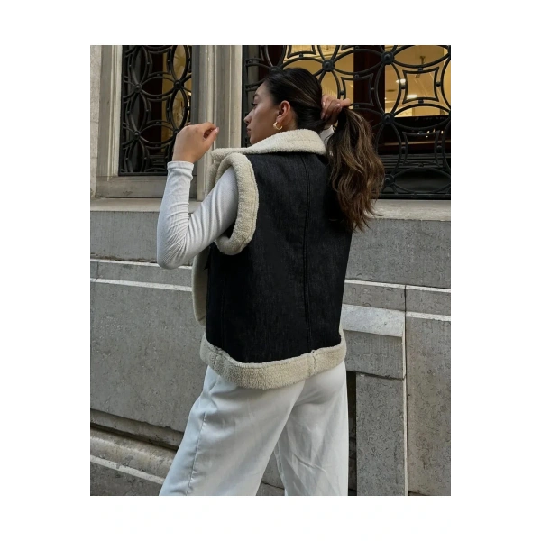 Kadın Siyah Kot Yelek