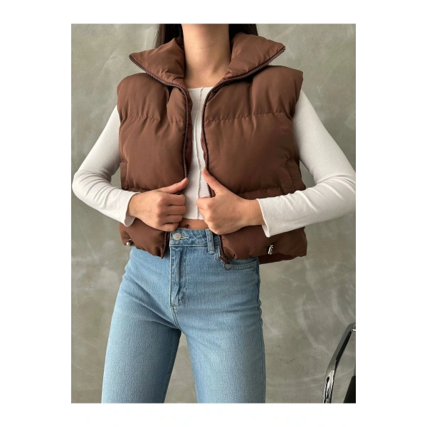 Kadın Kısa Crop Şişme Yelek