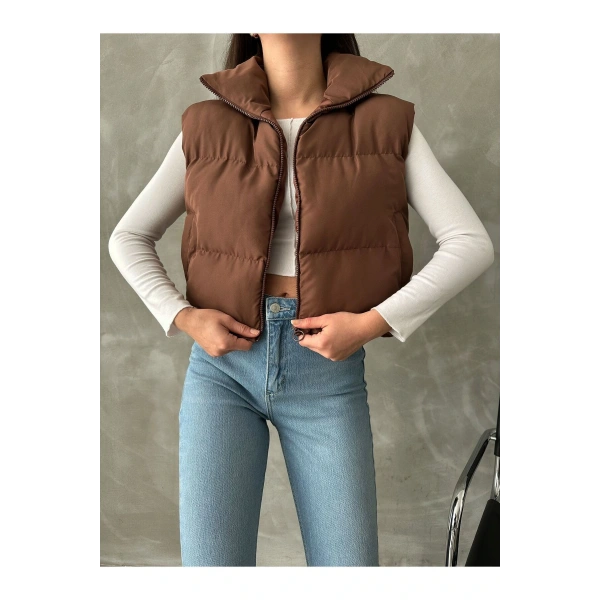 Kadın Kısa Crop Şişme Yelek