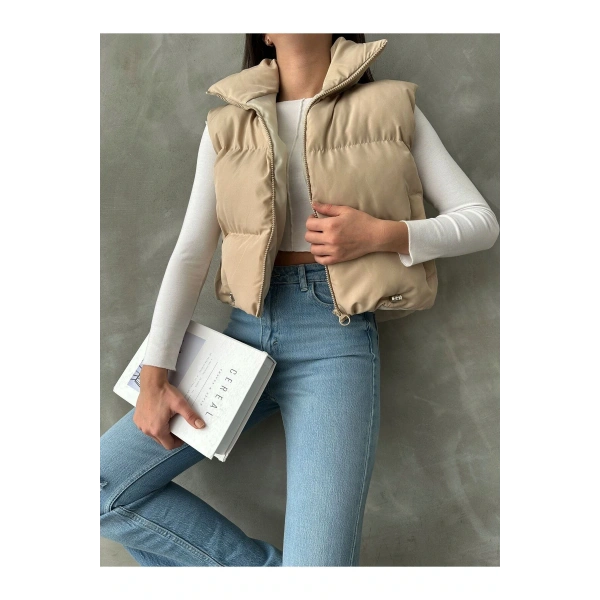 Kadın Kısa Crop Şişme Yelek