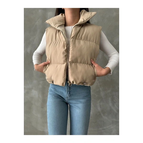 Kadın Kısa Crop Şişme Yelek