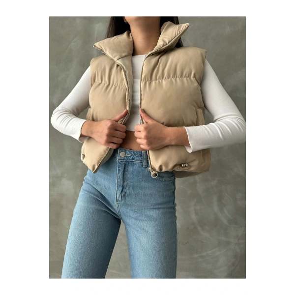 Kadın Kısa Crop Şişme Yelek
