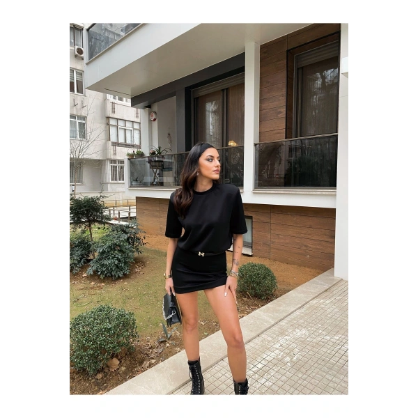 Kadın Siyah Likralı T-Shirt Elbise