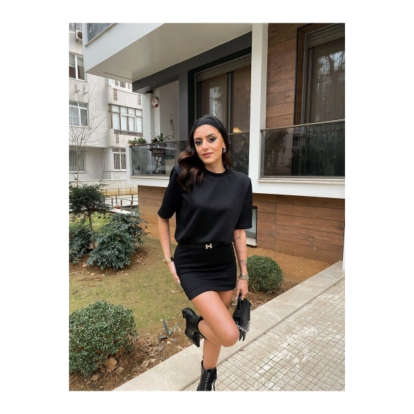Kadın Siyah Likralı T-Shirt Elbise