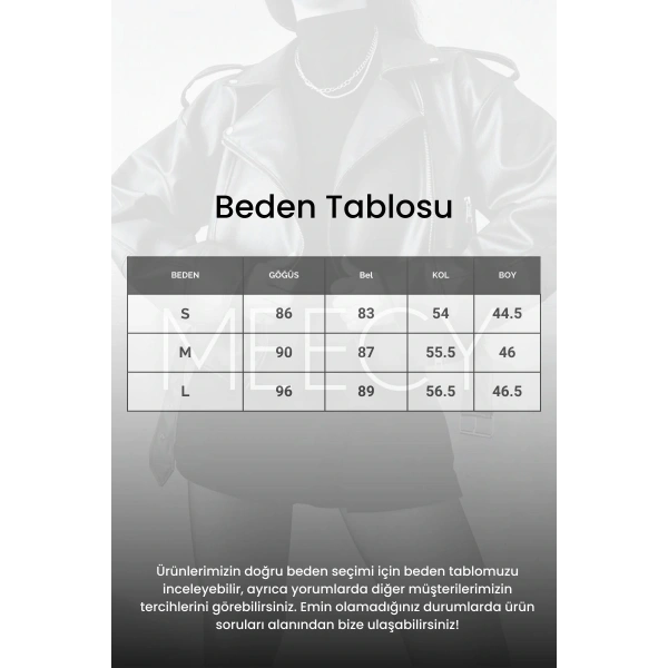 Oversıze Kemerli Deri Tarz Ceket