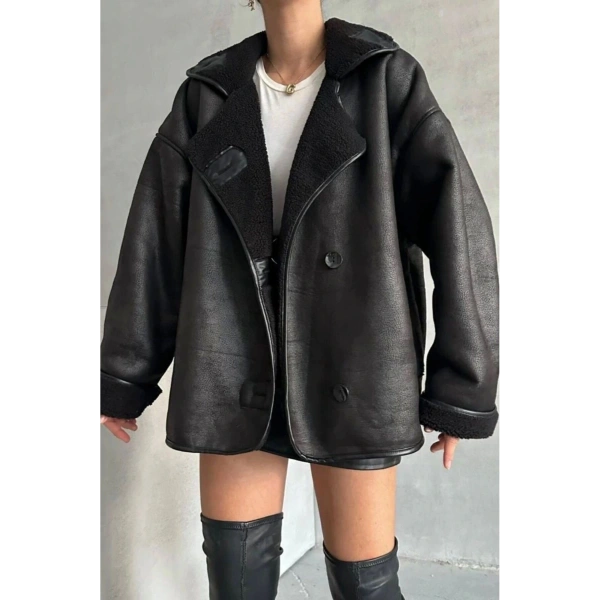 Dokulu Süet İçi Kürk Oversize Zr Mont