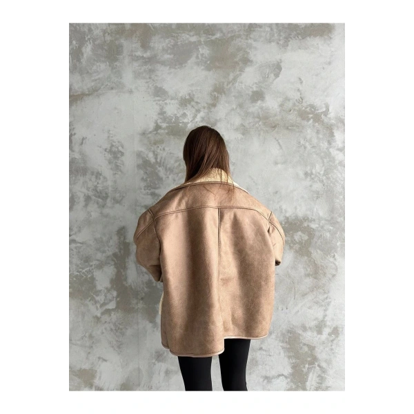 Dokulu Kahve Süet İçi Kürk Oversize Zr Mont