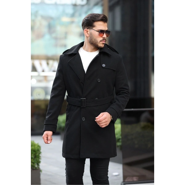 Erkek Uzun Kaşe Trençkot Pardesü Mont