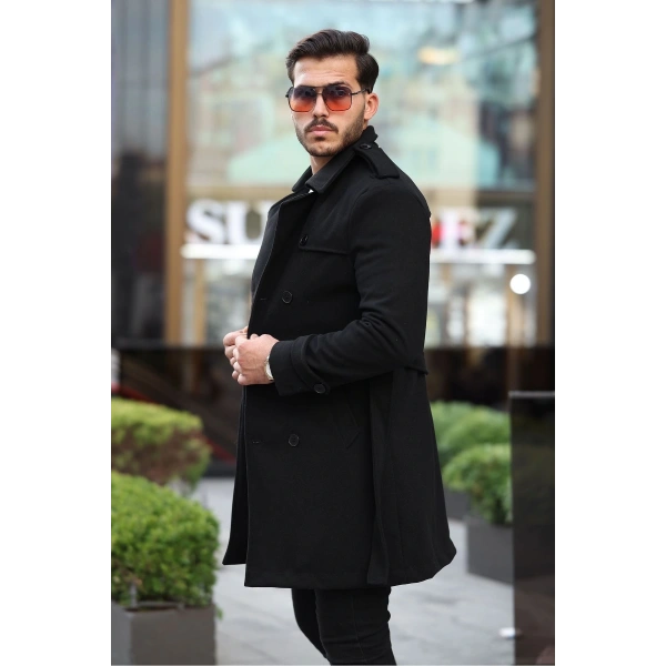Erkek Uzun Kaşe Trençkot Pardesü Mont