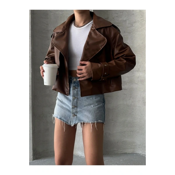 OVERSİZE TABA DERİ CEKET