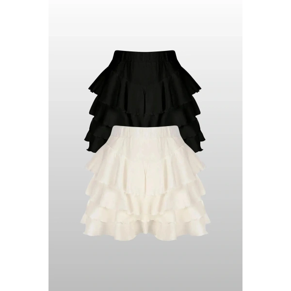 Bürümcük Fırfırlı Etek Siyah & Beyaz İkili (2li) Set Mykonos