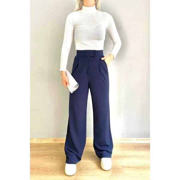 Line Kadın Likralı Cırt Kapama Lacivert Palazzo Pantolon PUQQAAA22