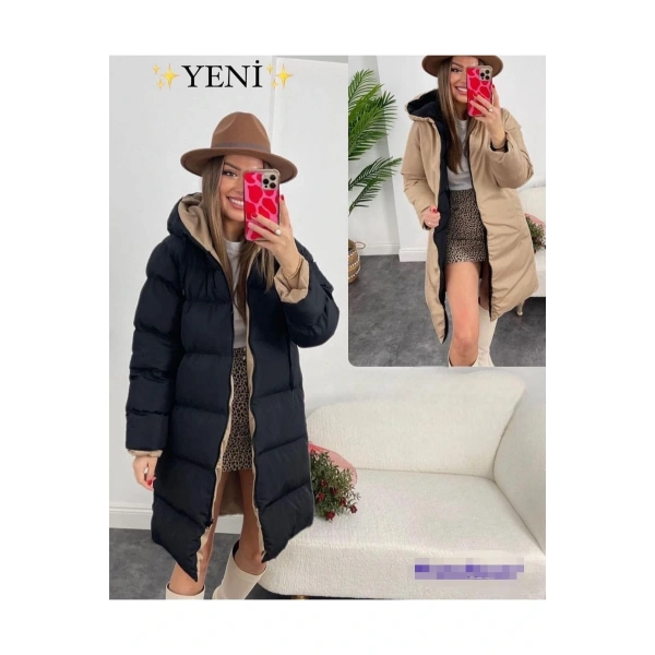 Kadın Çift Taraflı Uzun Şişme Mont
