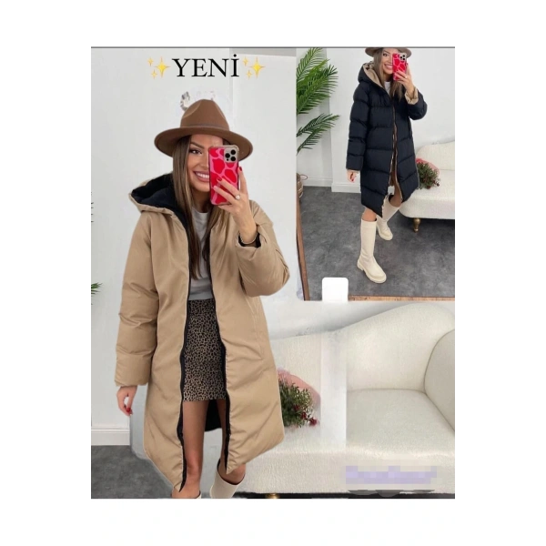 Kadın Çift Taraflı Uzun Şişme Mont