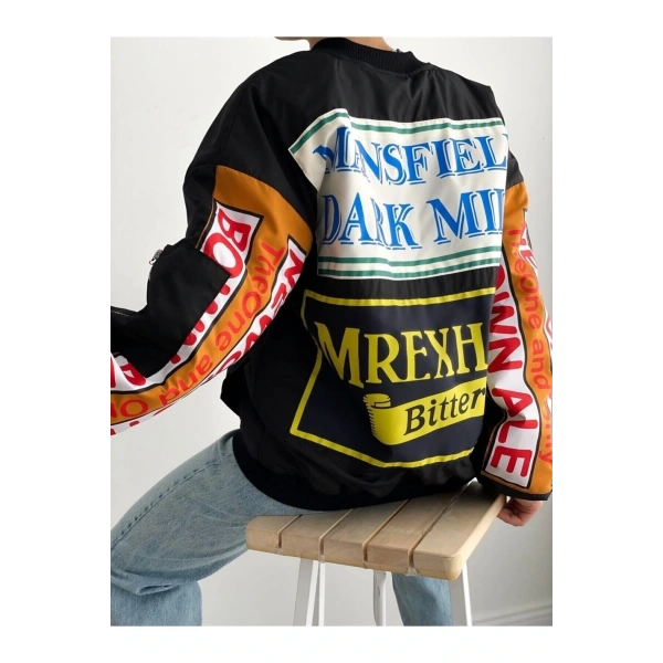 Siyah Unisex Mansfield Vintage Bomber Ceket