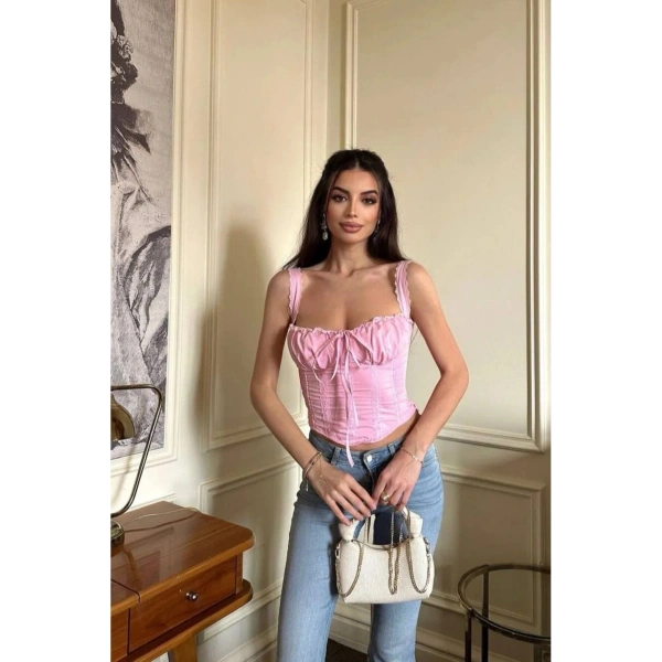 Kadın Dantelli Sırtı Bağlamalı Askılı Büstiyer