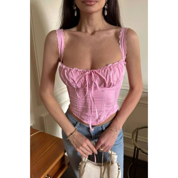 Kadın Dantelli Sırtı Bağlamalı Askılı Büstiyer