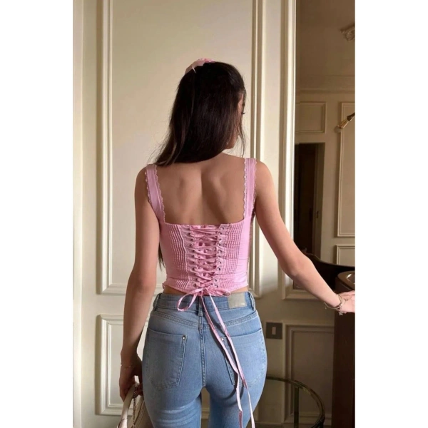 Kadın Dantelli Sırtı Bağlamalı Askılı Büstiyer