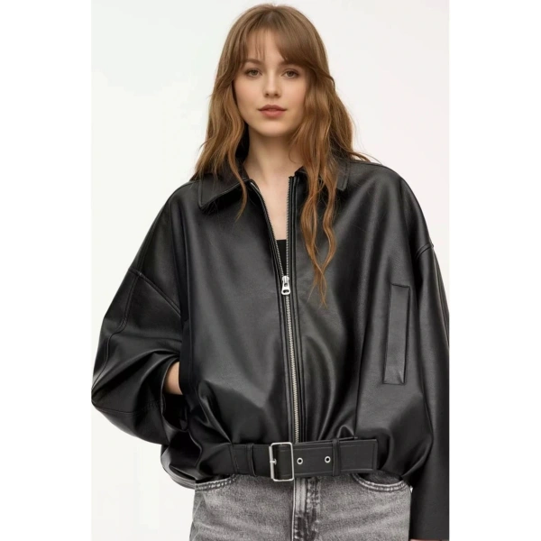 Yeni Sezon P&B Suni Oversize Bomber Deri Ceket