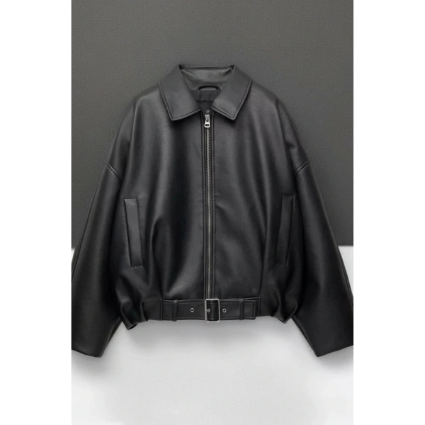 Yeni Sezon P&B Suni Oversize Bomber Deri Ceket