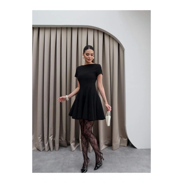 Kadın Kahve Oval Yaka Pileli Elbise