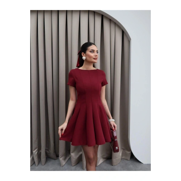 Kadın Kahve Oval Yaka Pileli Elbise