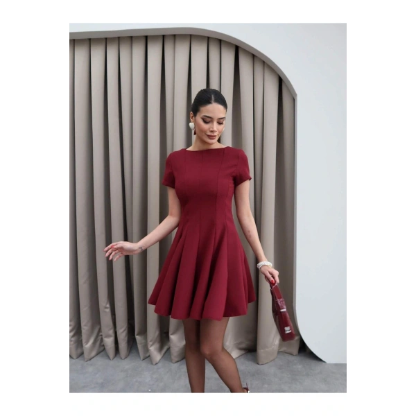 Kadın Kahve Oval Yaka Pileli Elbise