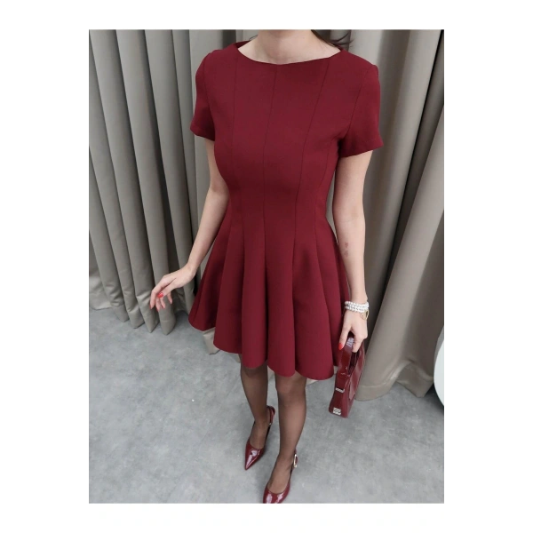 Kadın Kahve Oval Yaka Pileli Elbise