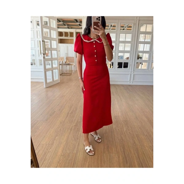 Kadın Bebe Yaka Dantelli Elbise